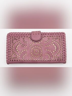 Madison West Travel Collection Large Passport Wallet - Laser Cut Rose and Gold